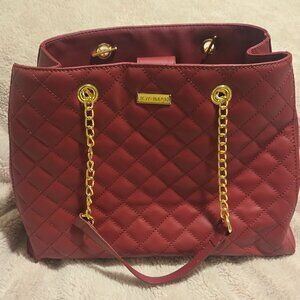 JOY & IMAN Diamond Quilted Genuine Leather Satchel in Red